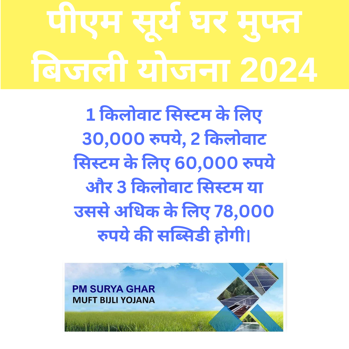 पीएम सूर्य घर मुफ्त बिजली योजना 2024